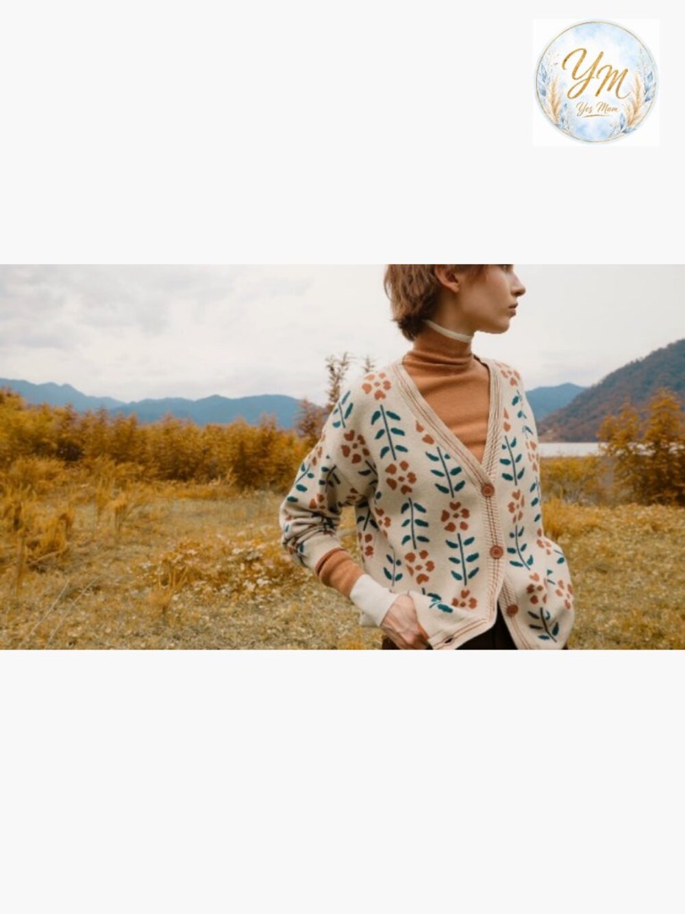 Floral Print V Neck Cardigan Open Front Button Down Knit Sweater Long Sleeve - Picture 7 of 7